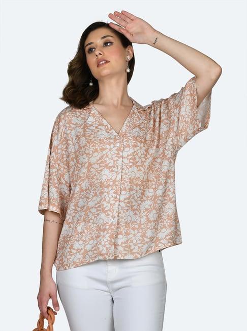 zink london peach viscose floral print shirt