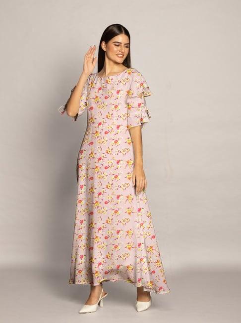zink london pink & yellow floral print maxi dress