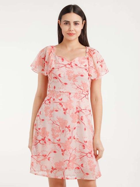 zink london pink floral print a-line dress