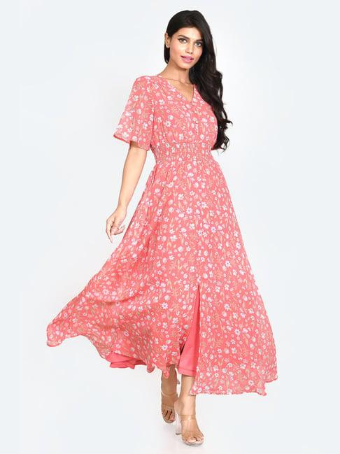 zink london pink floral print maxi dress
