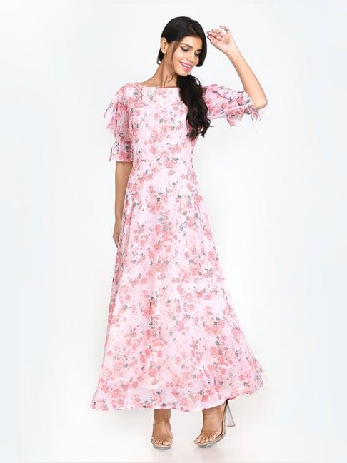 zink london pink floral print maxi dress