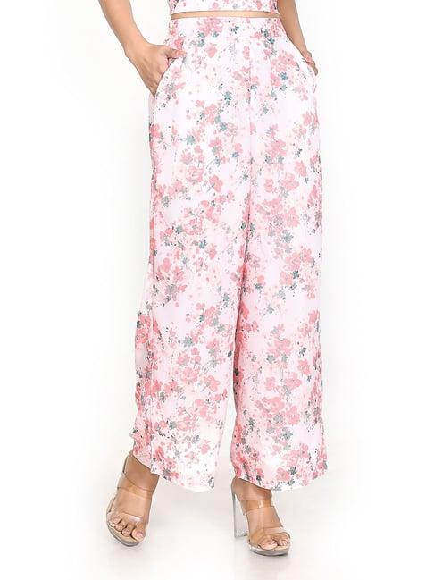 zink london pink floral print regular fit high rise trousers