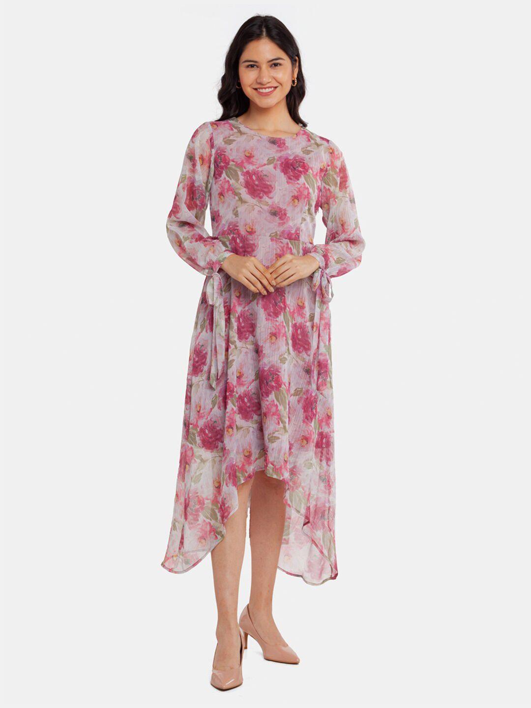 zink london pink floral printed a-line midi dress