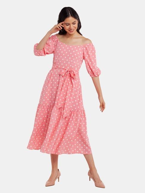 zink london pink printed fit & flare dress