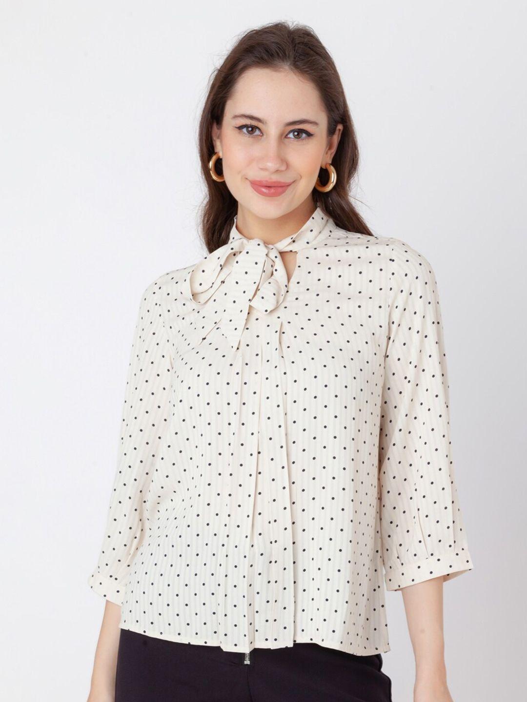 zink london polka dots printed tie up top