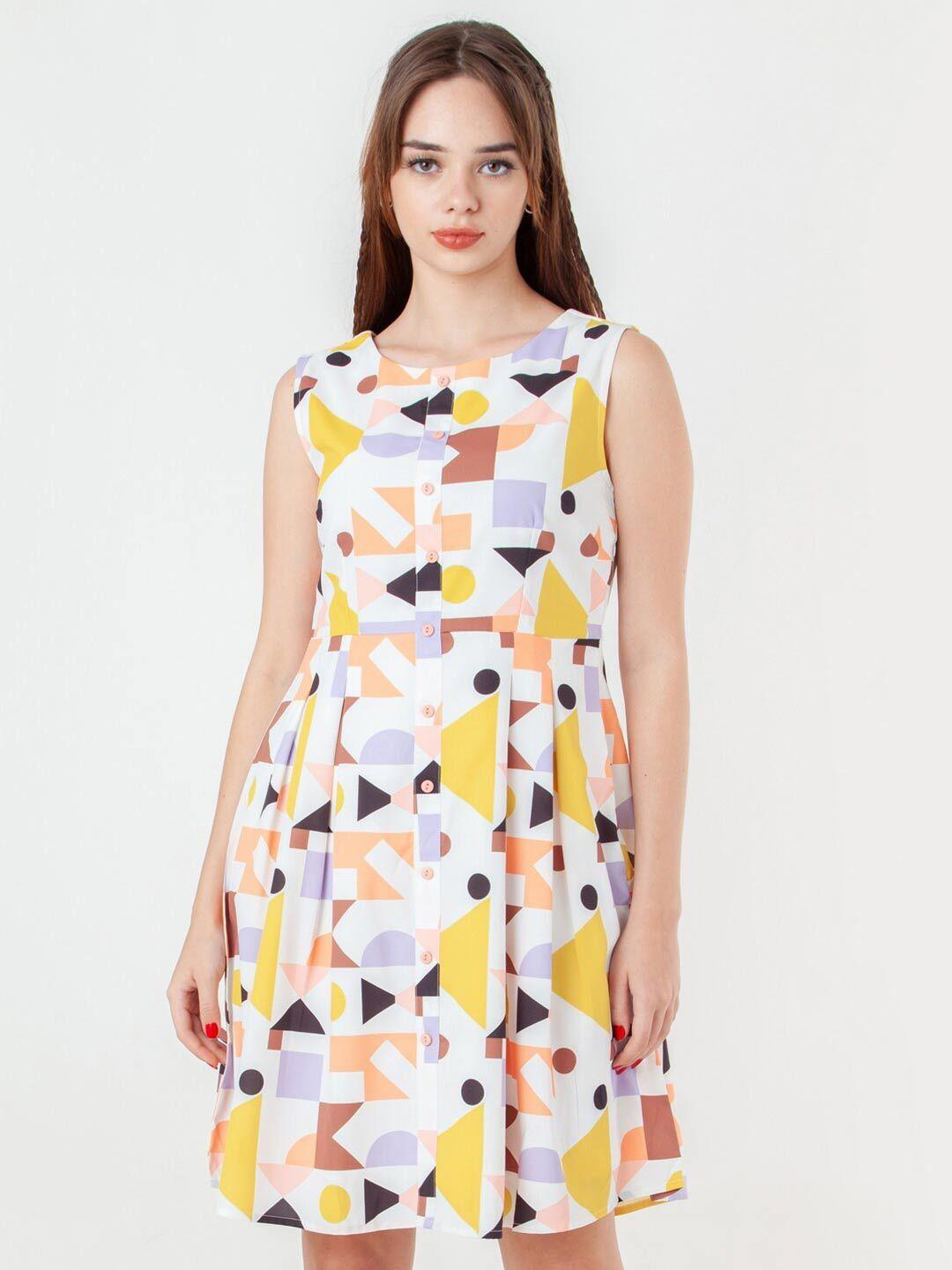 zink london printed round neck sleeveless fit and flare dress