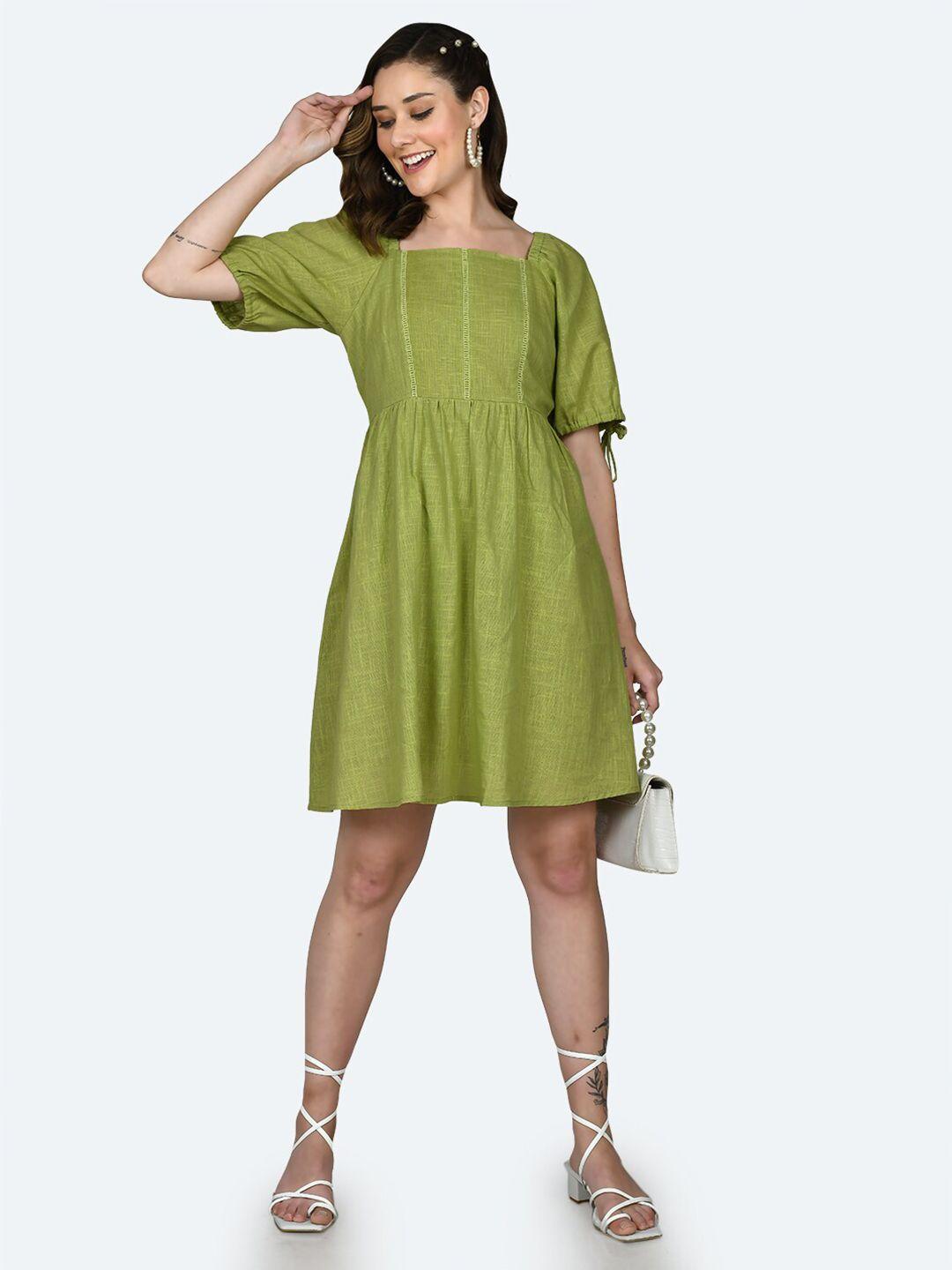 zink london puff sleeve pure cotton a-line dress