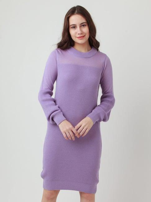 zink london purple above knee bodycon sweater dress