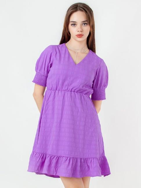 zink london purple chequered a-line dress