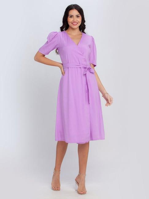 zink london purple midi wrap dress