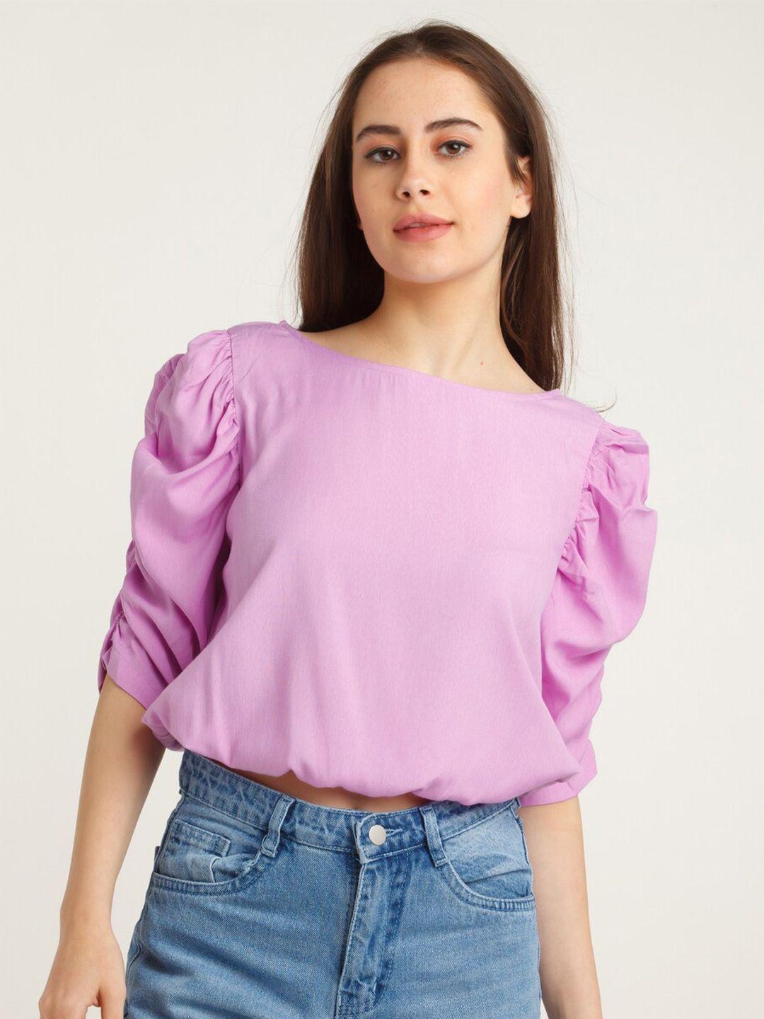 zink london purple solid puff sleeve top