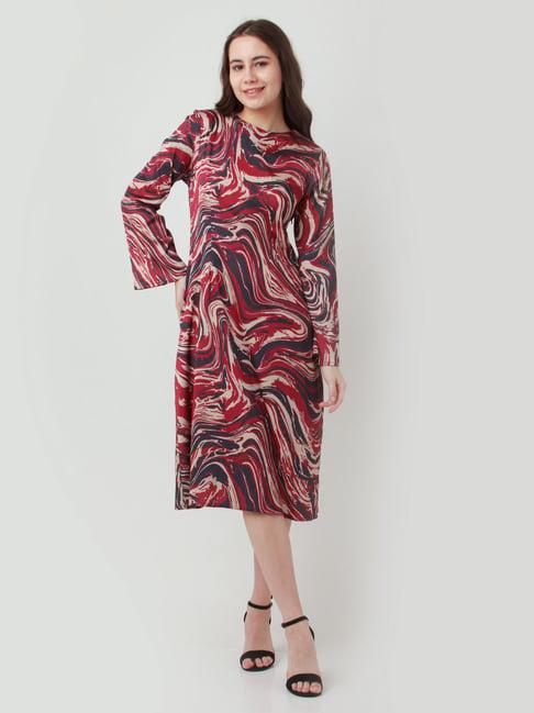 zink london red & navy printed midi dress