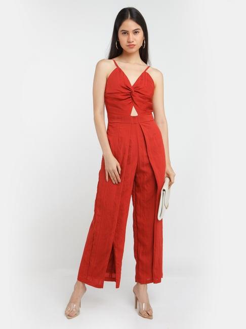 zink london red cut out twisted jumpsuit