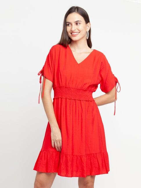 zink london red flare fit dress