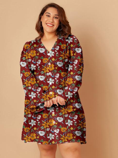 zink london red floral print shirt dress