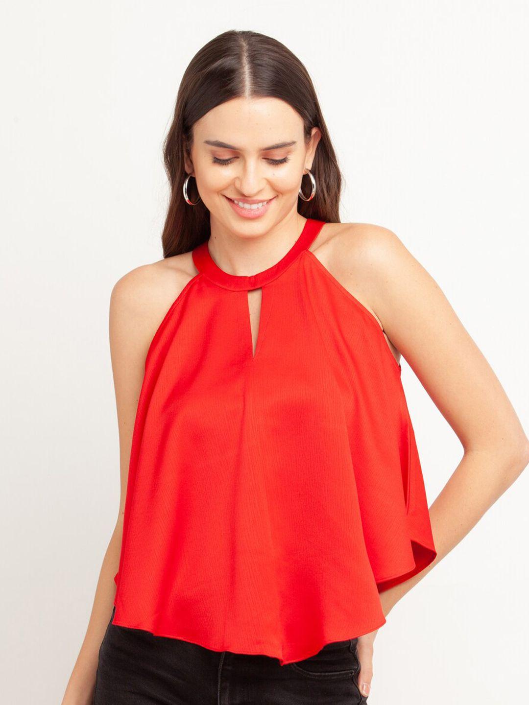 zink london red halter neck top