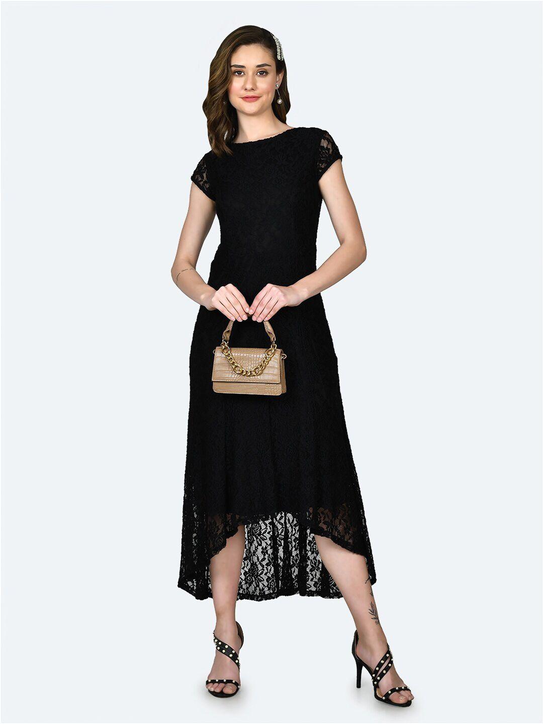 zink london round neck lace a-line midi dress