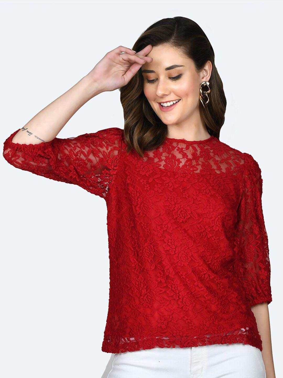 zink london round neck puff sleeves lace regular top