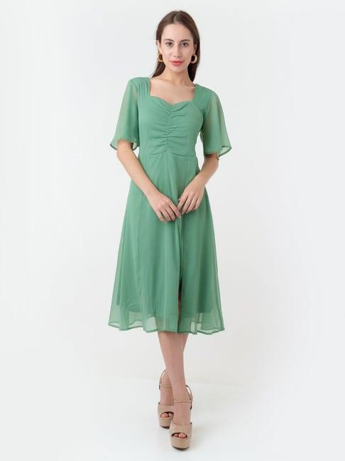 zink london sea green regular fit midi dress