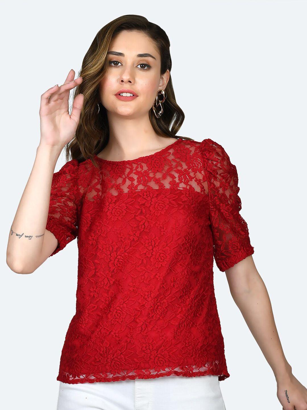 zink london self design puff sleeves lace top