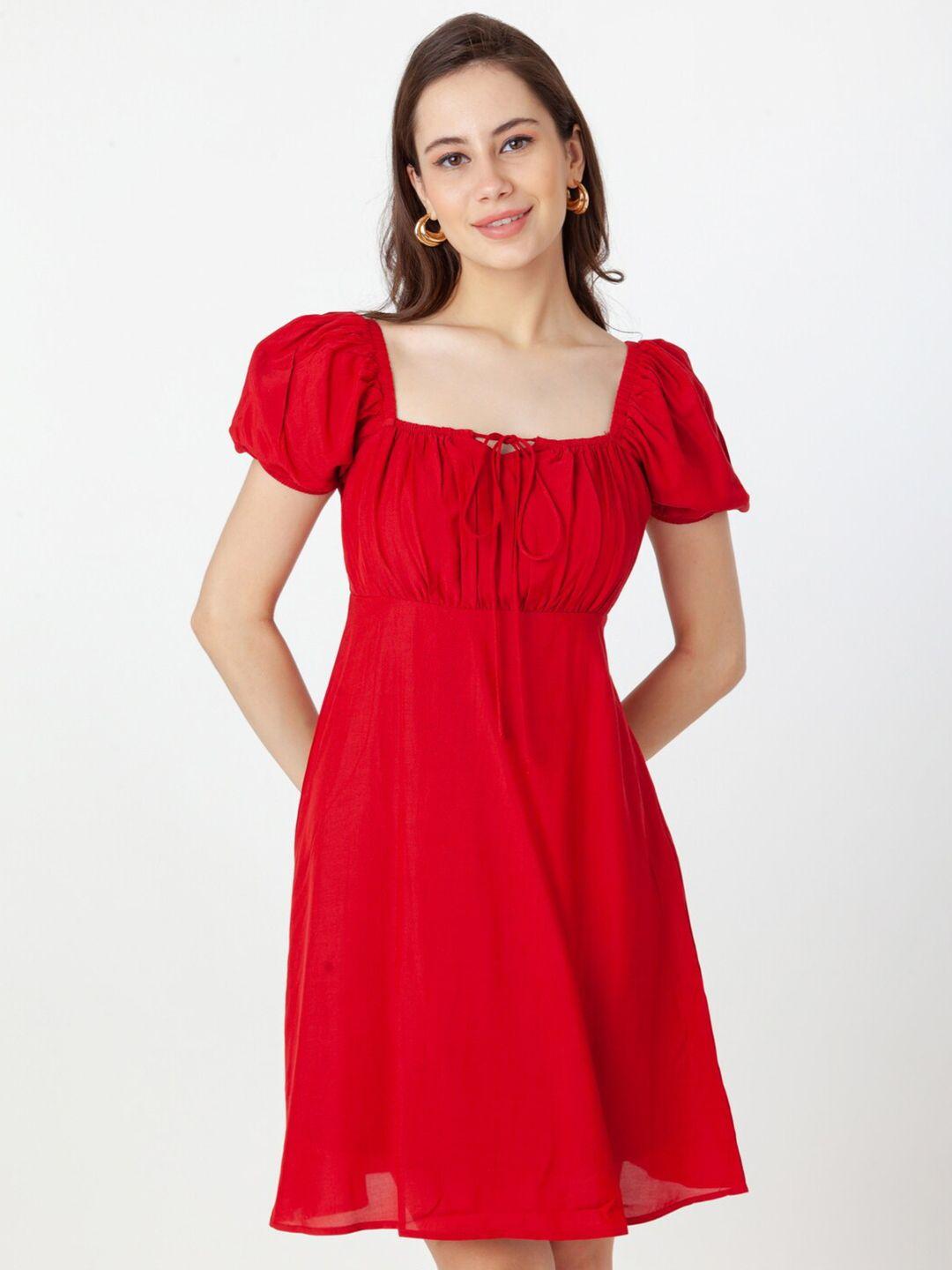 zink london square neck puff sleeve fit & flare dress