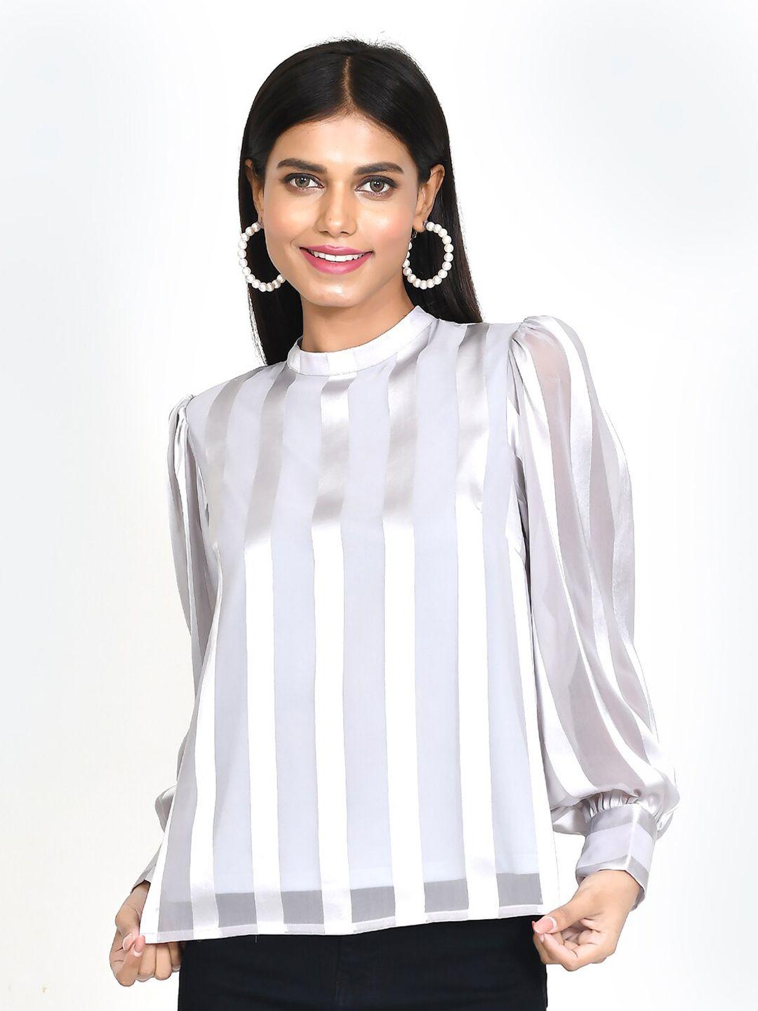 zink london striped high neck cuffed  sleeves top