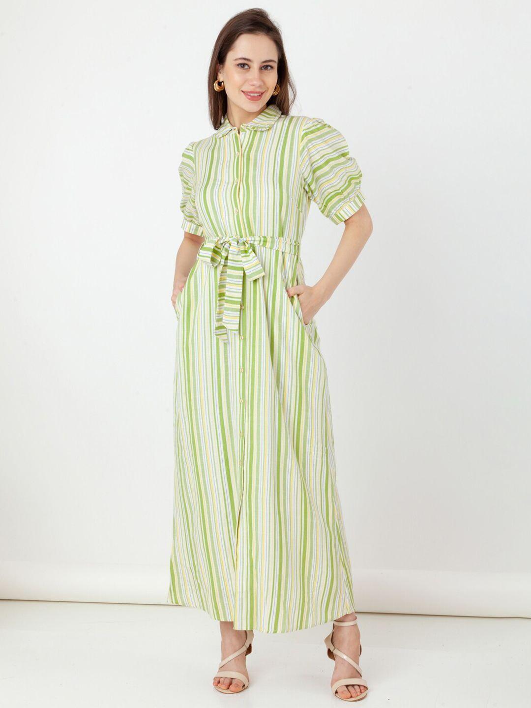 zink london striped puff sleeves pure cotton maxi dress