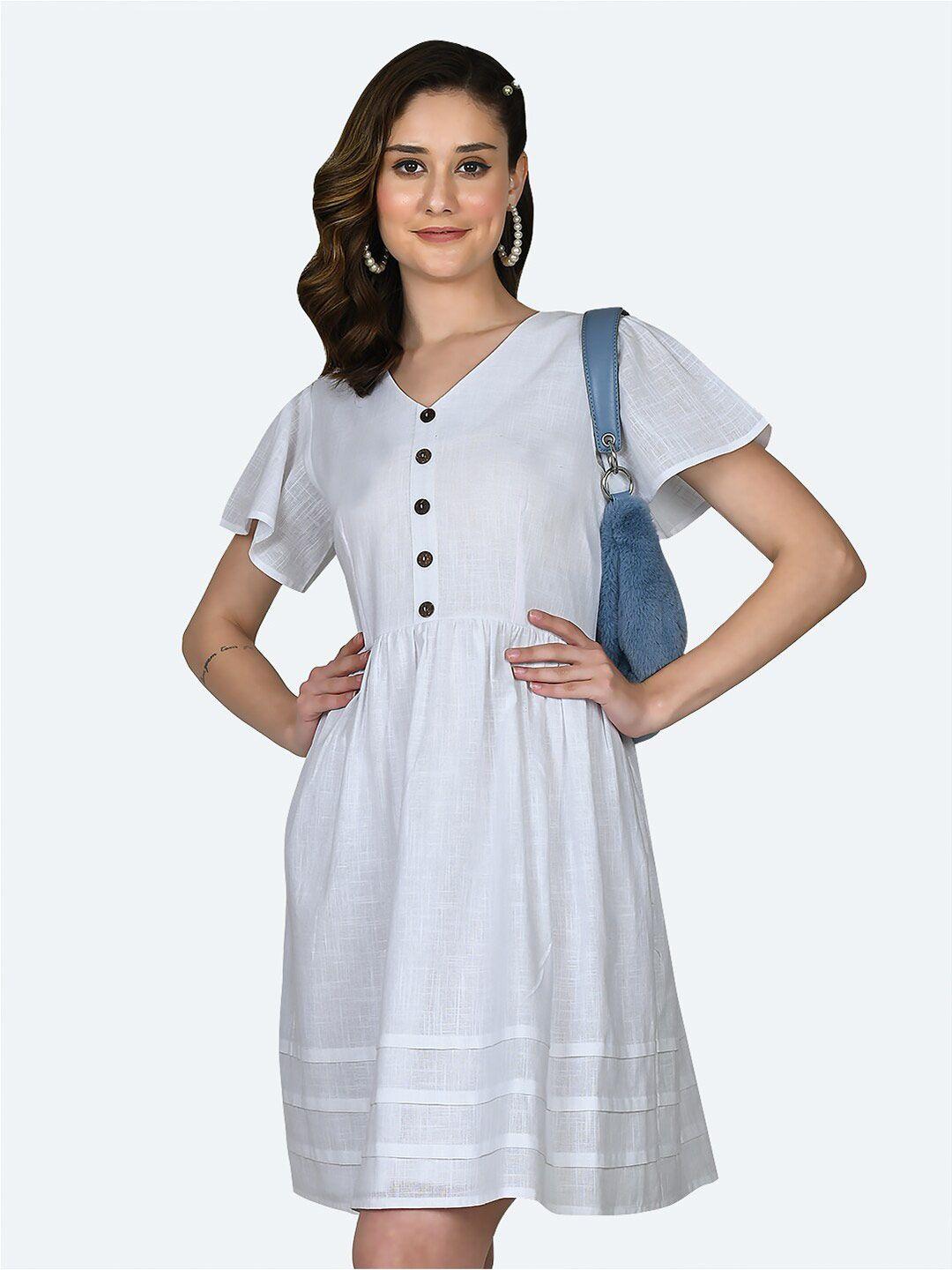 zink london v-neck pure cotton fit & flare dress