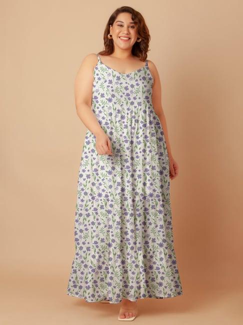 zink london white & green floral print maxi dress