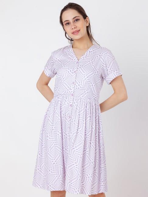 zink london white & lavender printed shirt dress