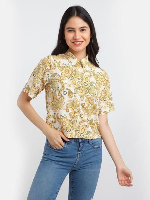 zink london white & yellow printed shirt