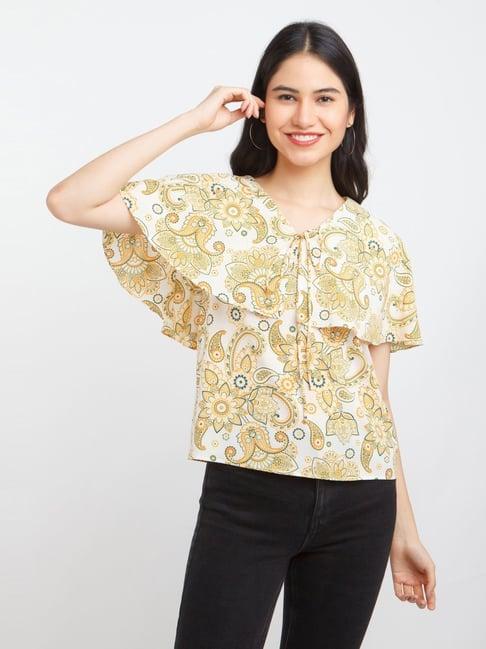 zink london white & yellow printed top