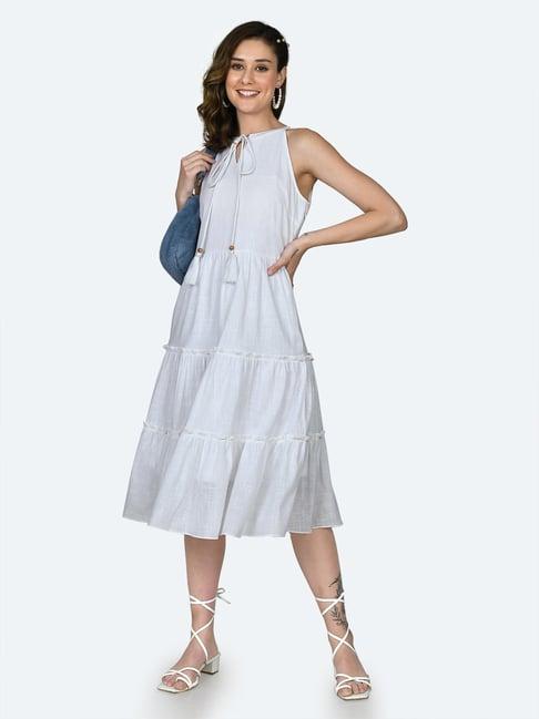 zink london white cotton fit & flare dress