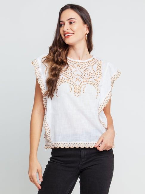 zink london white embroidered a-line top