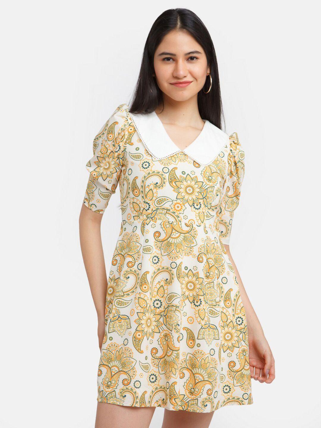 zink london white ethnic motifs peter pan collar a-line dress