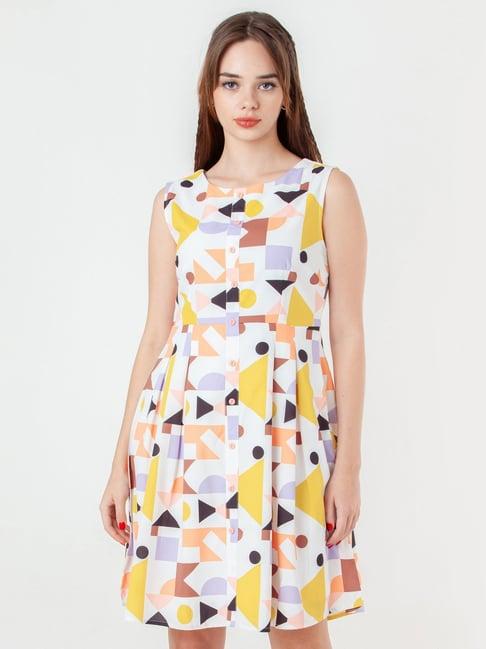 zink london white printed a-line dress