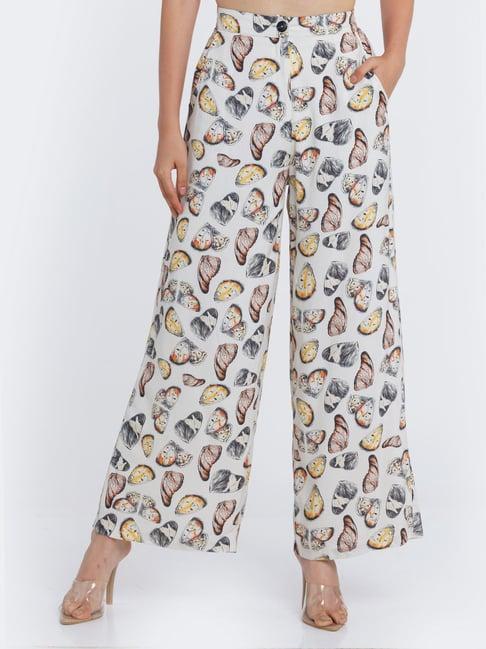 zink london white printed trousers
