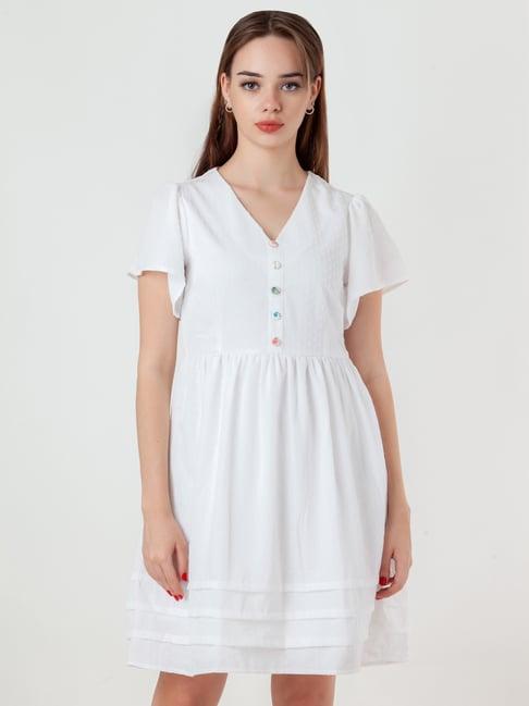 zink london white self pattern a-line dress