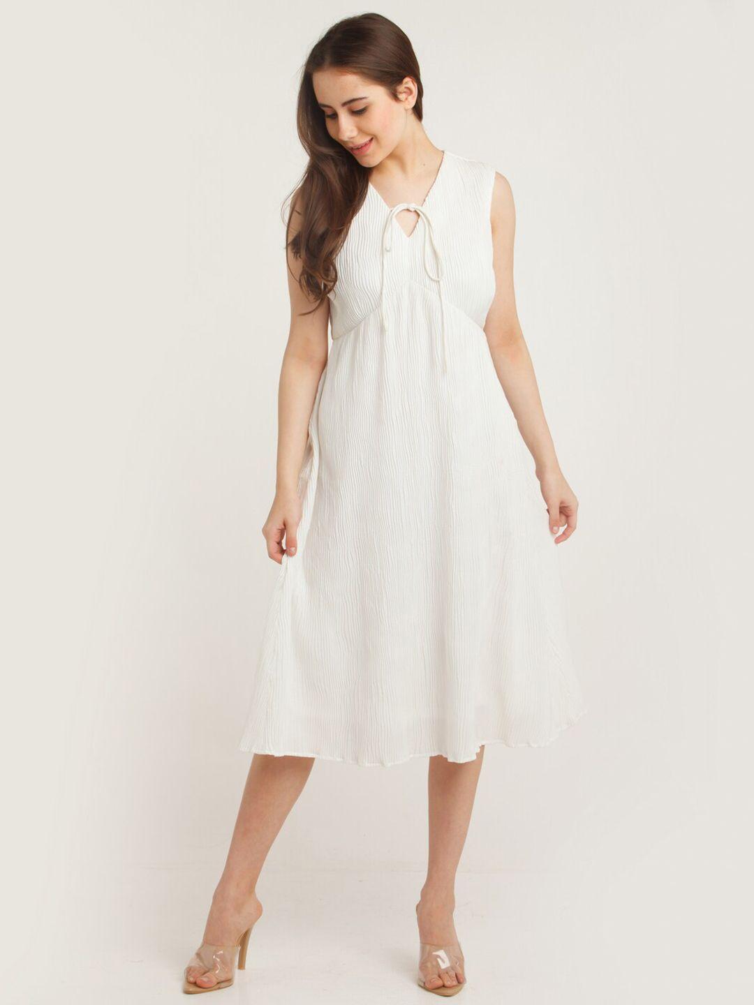 zink london white tie-up neck a-line midi dress