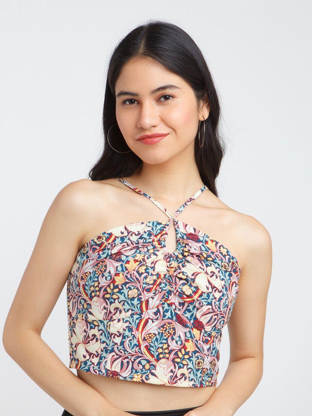 zink london women's  multi-colored floral print crop top