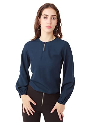 zink london women's blue solid blouson top