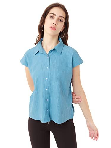 zink london women's blue solid regular shirt