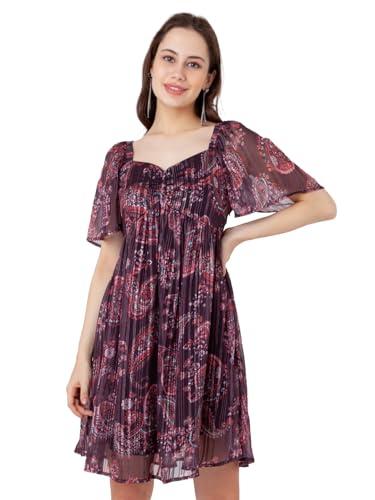 zink london women's brown printed flared short dress