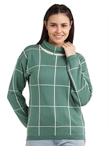 zink london women's green checkered regular sweater