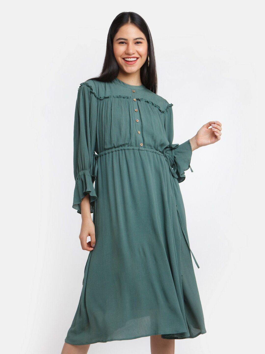 zink london women's green solid regular midi dress