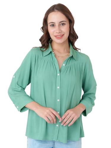 zink london women's green solid regular shirt