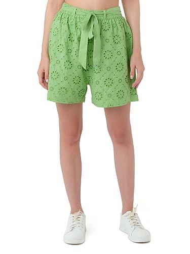 zink london women's green solid regular shorts