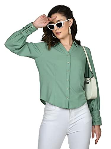 zink london women's green solid shirt top