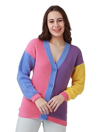 zink london women's multi-colored solid buttoned cardigan multicolour