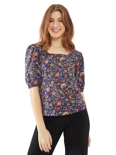 zink london women's navy blue bohemian print elbow sleeves top